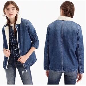 J. Crew Women's Blue Denim Jacket with Sherpa Lining